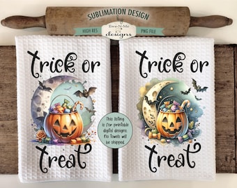 Trick or Treat Pumpkins Kitchen Towel Sublimation Design - Kitchen Towel Designs for Halloween Sublimation - Halloween Towel Designs