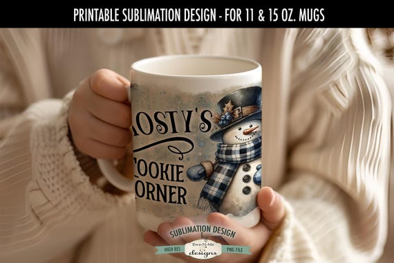 Frostys Cookie Corner Vintage Snowman Sublimation Design for Mugs  | Christmas Mug | Printable 11 oz. and 15 oz. Mug Sublimation Wrap PNG