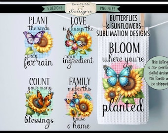 Butterfly and Sunflowers Kitchen Towel Sublimation Bundle -  Kitchen Towel Sublimation Designs - Butterflies  Kitchen Designs