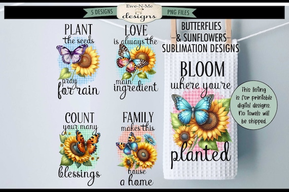 Butterfly and Sunflowers Kitchen Towel Sublimation Bundle -  Kitchen Towel Sublimation Designs - Butterflies  Kitchen Designs