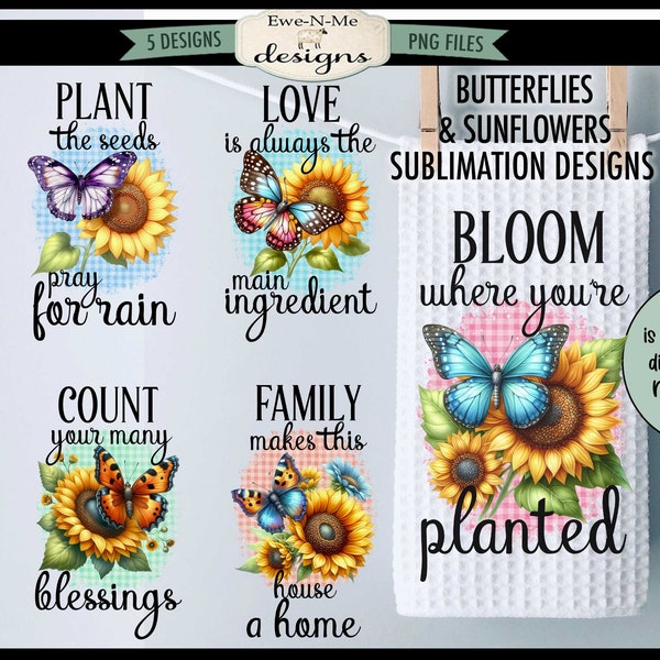 Butterfly and Sunflowers Kitchen Towel Sublimation Bundle -  Kitchen Towel Sublimation Designs - Butterflies  Kitchen Designs