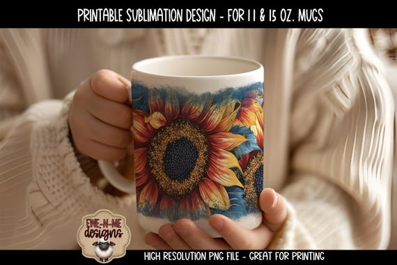 Americana Sunflowers - Sunflower Mug Design -   11 oz. and 15 oz. Mug Sublimation Wrap PNG