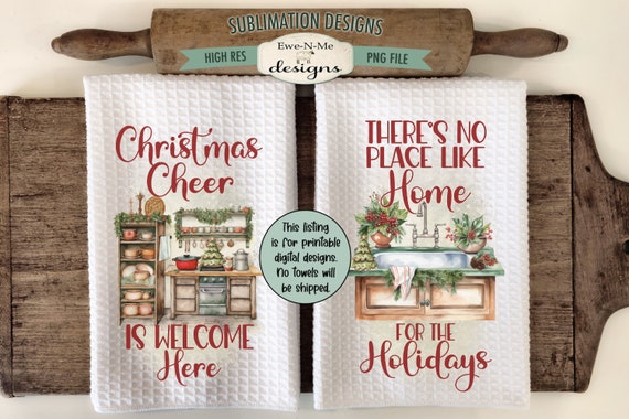 Old Fashioned Christmas Kitchen Towel Sublimation Design -  Kitchen Towel Christmas Kitchen Sublimation Designs - Christmas Kitchen Designs