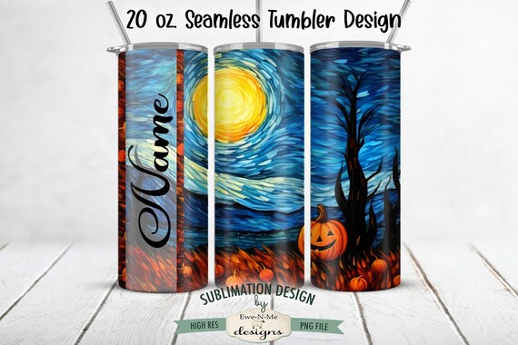 Seamless Stained Glass Pumpkin Field | Stained Glass Halloween  20 oz Tumbler Sublimation Design