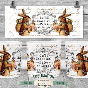 Vintage Easter Sublimation Mug Design - Vintage Easter Bunny - Printable 11 oz. and 15 oz. Mug Sublimation Wrap PNG