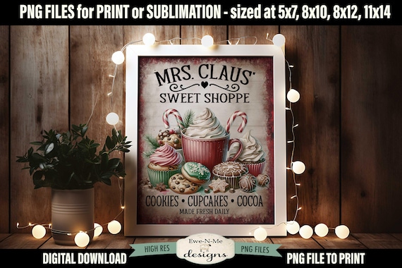 Mrs Claus Sweet Shoppe Sublimation Design | Vintage Bakery Printable  | Old Fashioned Christmas Printable Sublimation Design