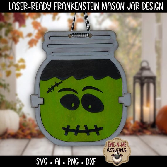 Frankenstein Mason Jar Laser Cut File | Halloween Layered SVG | Digital Download