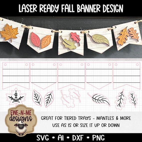 Autumn Leaves Banner SVG - Fall Garland Laser Cut File for Glowforge & Laser Cutters - svg, dxf, png,  ai