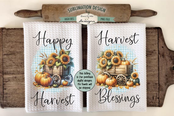 Harvest Pumpkin Wagon Kitchen Towel Sublimation Designs -  Kitchen Towel Wagon Full of Pumpkins Sublimation Designs - Fall Kitchen Designs