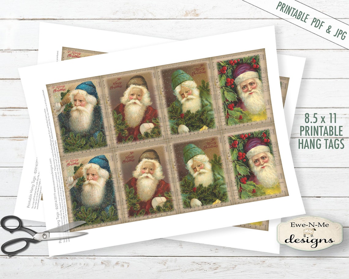 Printable Christmas Tags Old Santa Father Christmas - Etsy