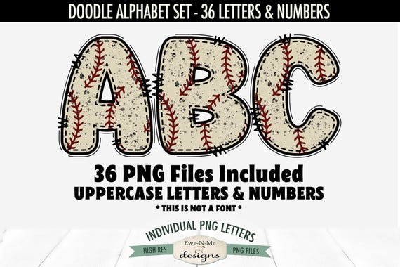 Grunge Baseball Doodle Alphabet & Numbers | 36 PNG Files | Individual Letters and Numbers in PNG format Baseball Letters and Numbers