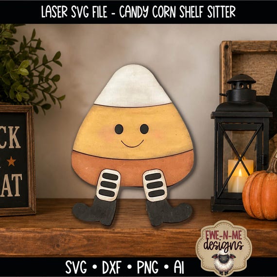 Laser SVG File - CandyCorn Halloween Shelf Sitter - Layered Candy Corn Shelf Sitter - Fall Decor SVG