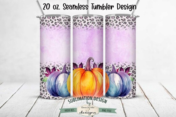 Colorful Pumpkins with Leopard Seamless Tumbler Sublimation Design | Purple Fall Halloween Seamless Tumbler Design