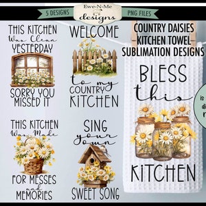 Lot de torchons de cuisine à sublimation Country Daisy Motifs sublimation de torchons de cuisine Motifs de cuisine Country Daisy image 1