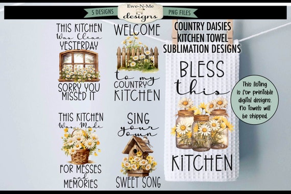 Country Daisies Kitchen Towel Sublimation Bundle -  Kitchen Towel Sublimation Designs - Country Daisy Kitchen Designs