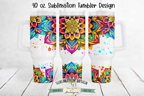 40 oz Rainbow Mandala Sublimation Tumbler Design | Bight Colored Seamless Design for 40 oz. Tumbler | Rainbow Mandala Tumbler Design