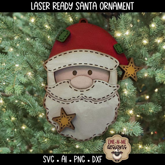Santa Face Christmas Ornament SVG, Laser Cut File for Glowforge, xTool & More, Holiday Decor, Christmas Tree Ornament, Jolly Santa SVG