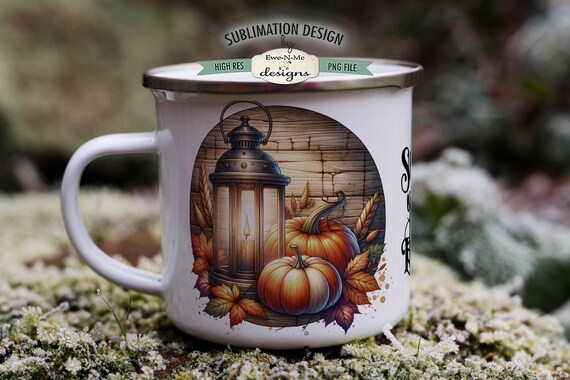 Shine Your Light | Fall Pumpkins, Leaves, Lantern 11 & 15 oz Mug  Sublimation Wrap PNG | Fall Pumpkin Mug Design