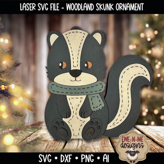 Skunk Ornament SVG - Woodland Skunk Christmas Ornament - Layered Laser Cut File - Woodland Animal Christmas SVG