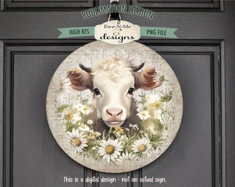 Diseño de sublimación redondo de vaca rústica de granja / Colgador de puerta redondo / Letrero de corona de granja imprimible