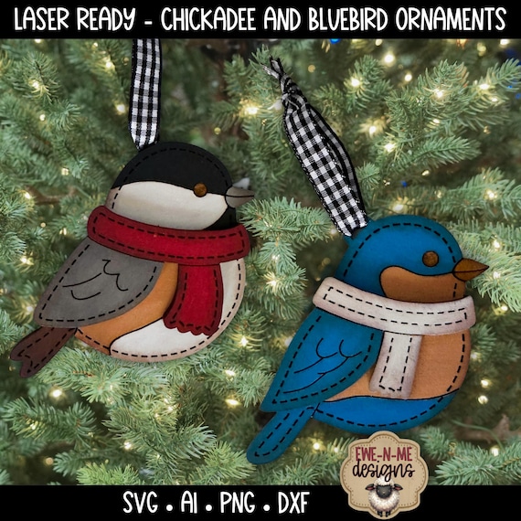 Chickadee and Bluebird Ornament SVG, Laser Cut Christmas Decoration, Holiday Tree Decor, Rustic Winter SVG, Xmas Ornaments, Digital Download