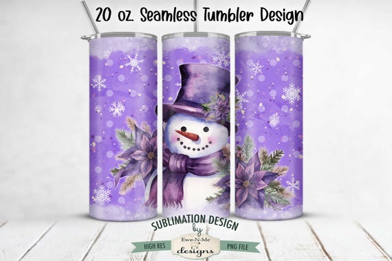 Purple Snowman SEAMLESS 20 oz. Christmas Tumbler Sublimation Design | Winter Purple Christmas Snowman Tumbler Design