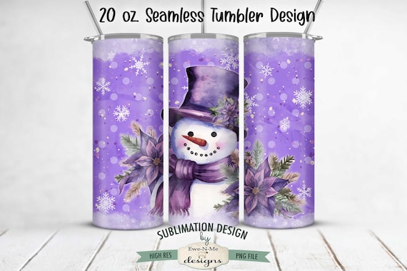 Purple Snowman SEAMLESS 20 oz. Christmas Tumbler Sublimation Design | Winter Purple Christmas Snowman Tumbler Design