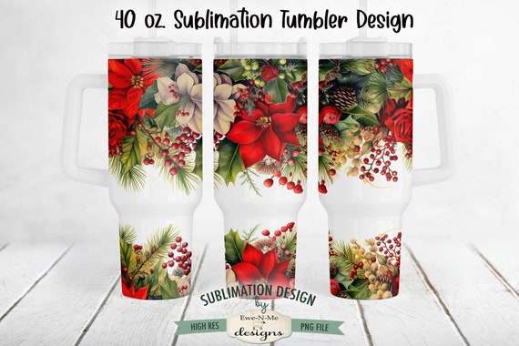 Christmas Poinsettia Seamless 40 oz  Sublimation Tumbler Design | Christmas 40 oz. Tumbler | Poinsettia 40 oz Tumbler