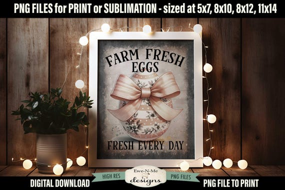 Farm Fresh Eggs Sublimation Design | Vintage Easter Egg Printable  | Old Fashioned Easter Egg Printable Sublimation Design Coquette Bow Egg