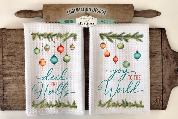 Old Fashioned Christmas Garland Kitchen Towel Sublimation Design -  Deck The Halls Sublimation Designs - Joy To The World Sublimation Design