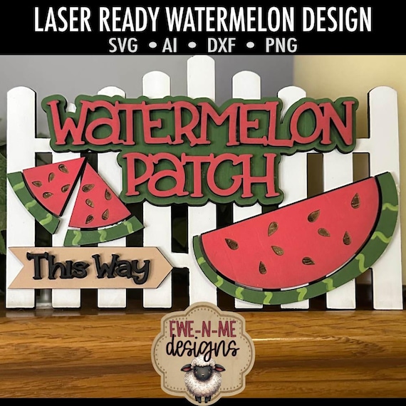 Watermelon Patch Laser Cut SVG Mini Sign - Watermelon Fence Laser Cut File - Watermelon Patch - svg, dxf, ai, png