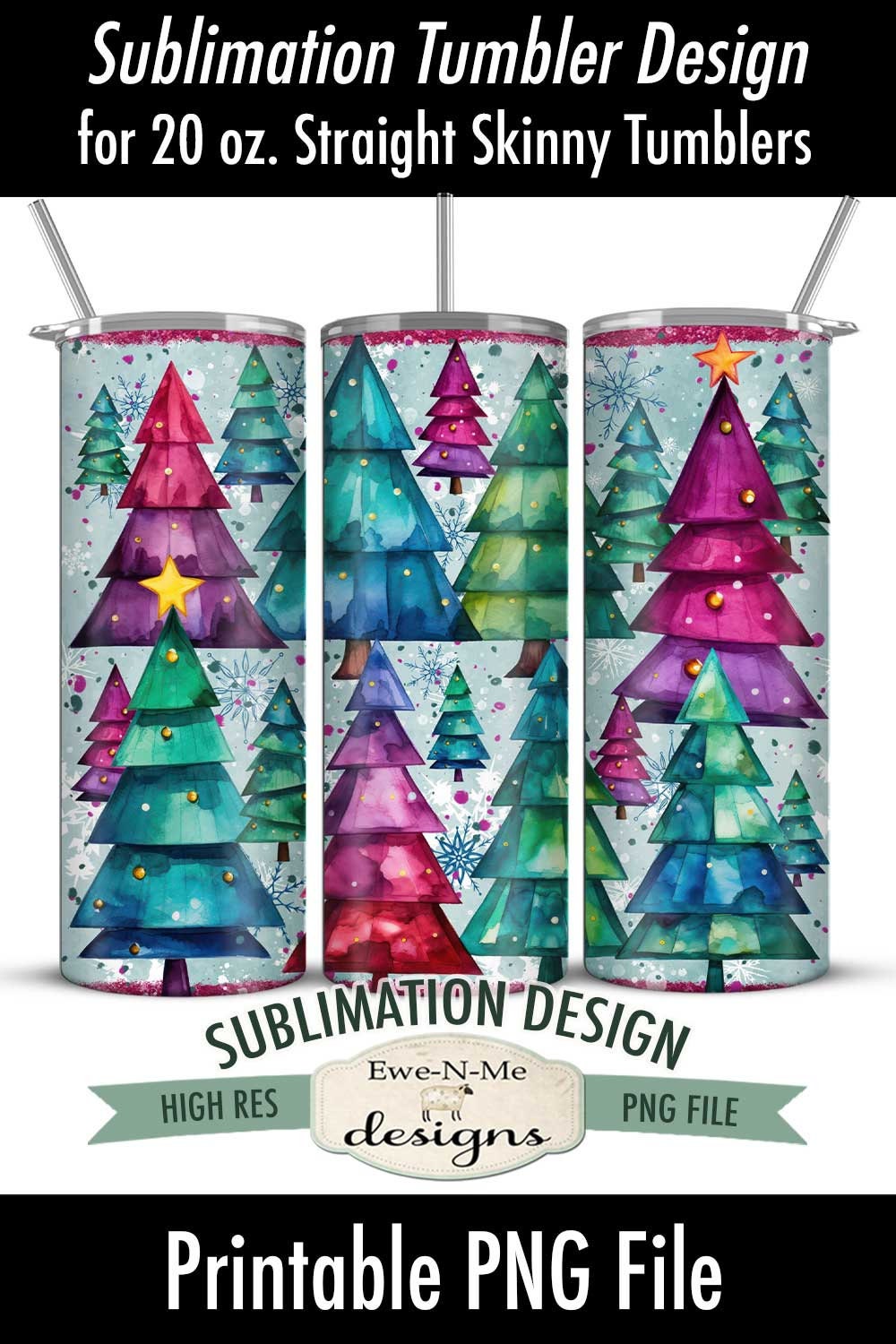 Full Tumbler Tag (Stanley 20/30 oz) (Watercolor Christmas Tree