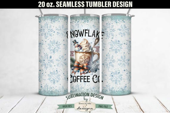 Snowflake Coffee Co 20 oz SEAMLESS Tumbler Sublimation Design - coffee Mug With Snowman and Whipped Cream - Christmas Winter Tumbler Wrap