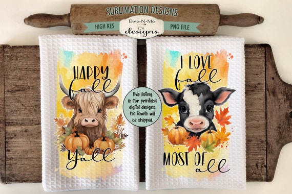 Highland Cow Kitchen Towel Sublimation Design -  Kitchen Towel Cow Sublimation Designs - Farmhouse Kitchen Designs