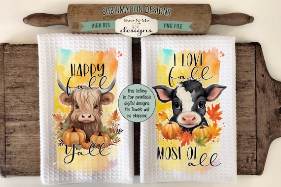 Highland Cow Kitchen Towel Sublimation Design -  Kitchen Towel Cow Sublimation Designs - Farmhouse Kitchen Designs