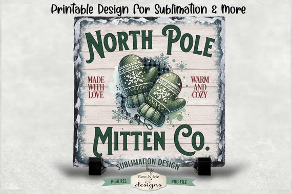 North Pole Mitten Co Sublimation Design | Vintage Mittens Printable  | Old Fashioned Christmas Printable Sublimation Design | PNG and JPG
