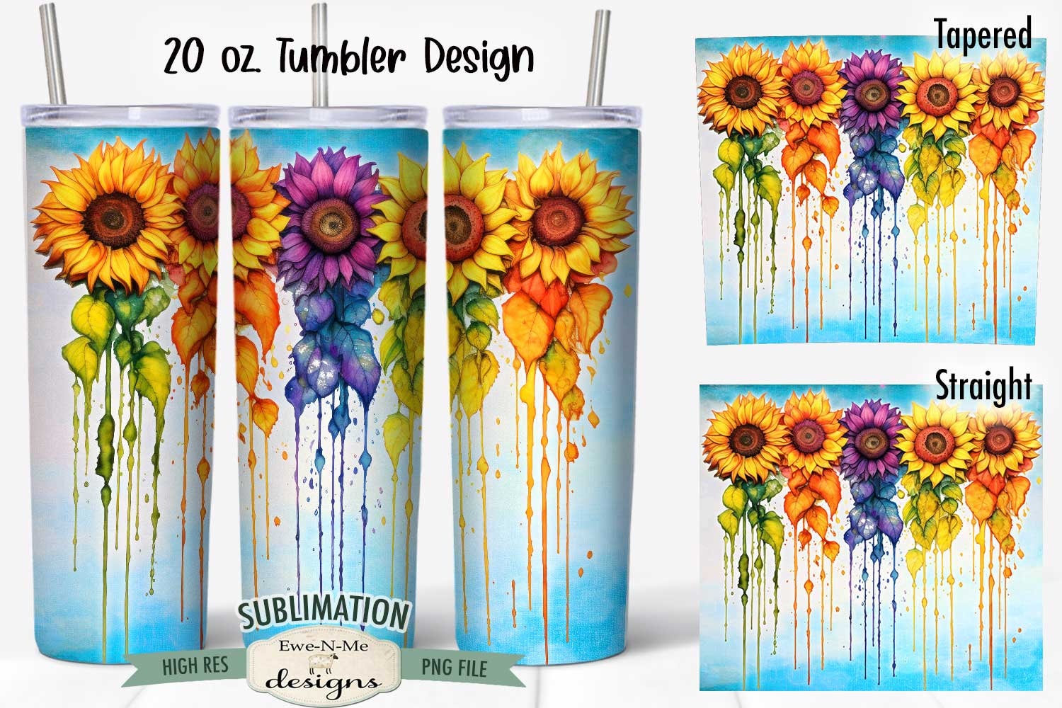 Sunflower 20 oz Skinny Tumbler png Design - Sublimation Tumbler Wrap