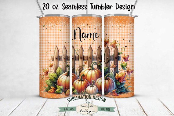 Pumpkin Fence 20oz Seamless Tumbler Wrap -  Pumpkin Tumbler Sublimation Design - 20oz Skinny Seamless Tumbler Wrap - Add Your Own Name