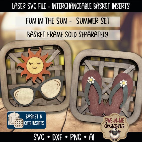 Interchangeable Tobacco Basket Inserts SVG - Summer Set - Flip Flops - Sunglasses - Laser Cut File - Fits Basket Frame - SVG File
