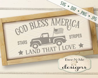 Patriotic svg - July 4th SVG - Old Truck svg - God Bless America svg - Old Truck with Flag svg - Commercial Use svg, dxf, png, jpg