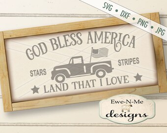 Patriotische geschnittene Datei - 4. Juli SVG - alte LKW Form - God Bless America svg - Alte LKW mit Flagge svg - Kommerzielle Nutzung svg, dxf, png, jpg