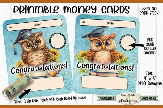 Graduation Owl Printable Money Card | Graduation Money Holder Printable PNG File