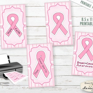 Brustkrebs Tag Printables - Pink Ribbon Druckbare Hang Tags - Brustkrebs Tags - Pink Ribbon Tags Digitaldruck PDF und / oder JPG Datei