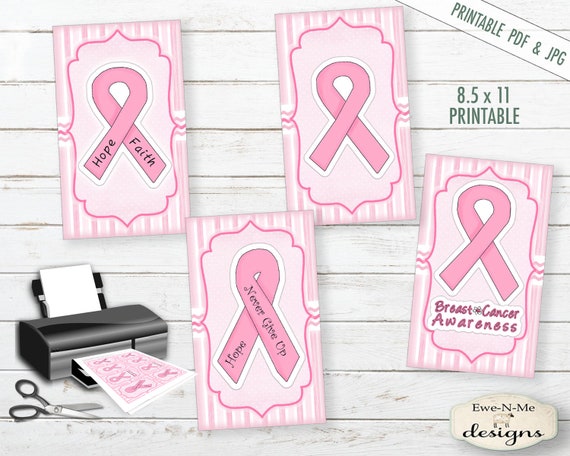 Breast Cancer Tag Printables -  Pink Ribbon Printable Hang Tags - Breast Cancer Tags - Pink Ribbon Tags Digital Print PDF and/or JPG File