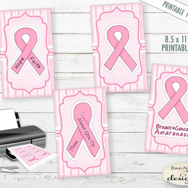 Breast Cancer Tag Printables -  Pink Ribbon Printable Hang Tags - Breast Cancer Tags - Pink Ribbon Tags Digital Print PDF and/or JPG File