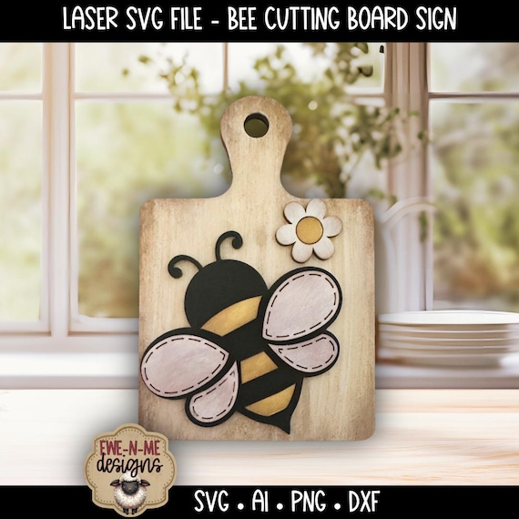 Mini Cutting Board Bee Sign SVG - Bee with Daisy Laser Cut File - Shelf Sitter - Layered Wood Craft Pattern - Digital Download