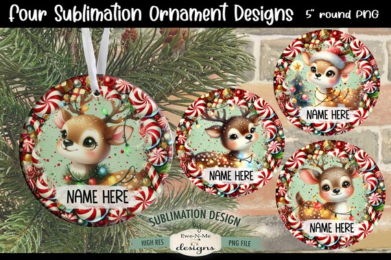 Cute Reindeer Ornament Designs PNG Files | Reindeer With Lights Ornament Designs | Christmas Reindeer Ornament Designs
