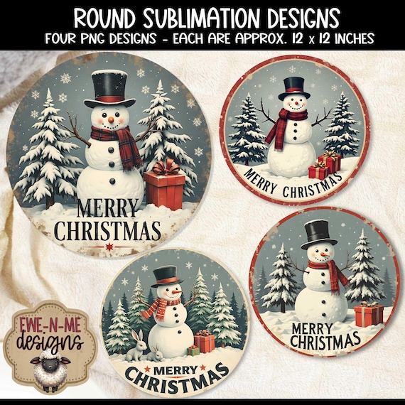 Vintage Snowman Round Sublimation Designs | 4 Round PNG Files | Digital Download