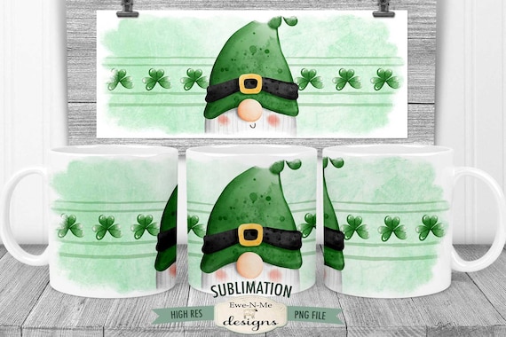 St Patricks Day Gnome 4 Sublimation Mug Design -  Printable 11 oz. and 15 oz. Mug Sublimation Wrap PNG