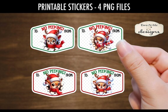 Reindeer 3D Printable Gift Tag Stickers | 4 Reindeer PNG Stickers | Print and Cut Reindeer Busting Out Gift Tag Stickers